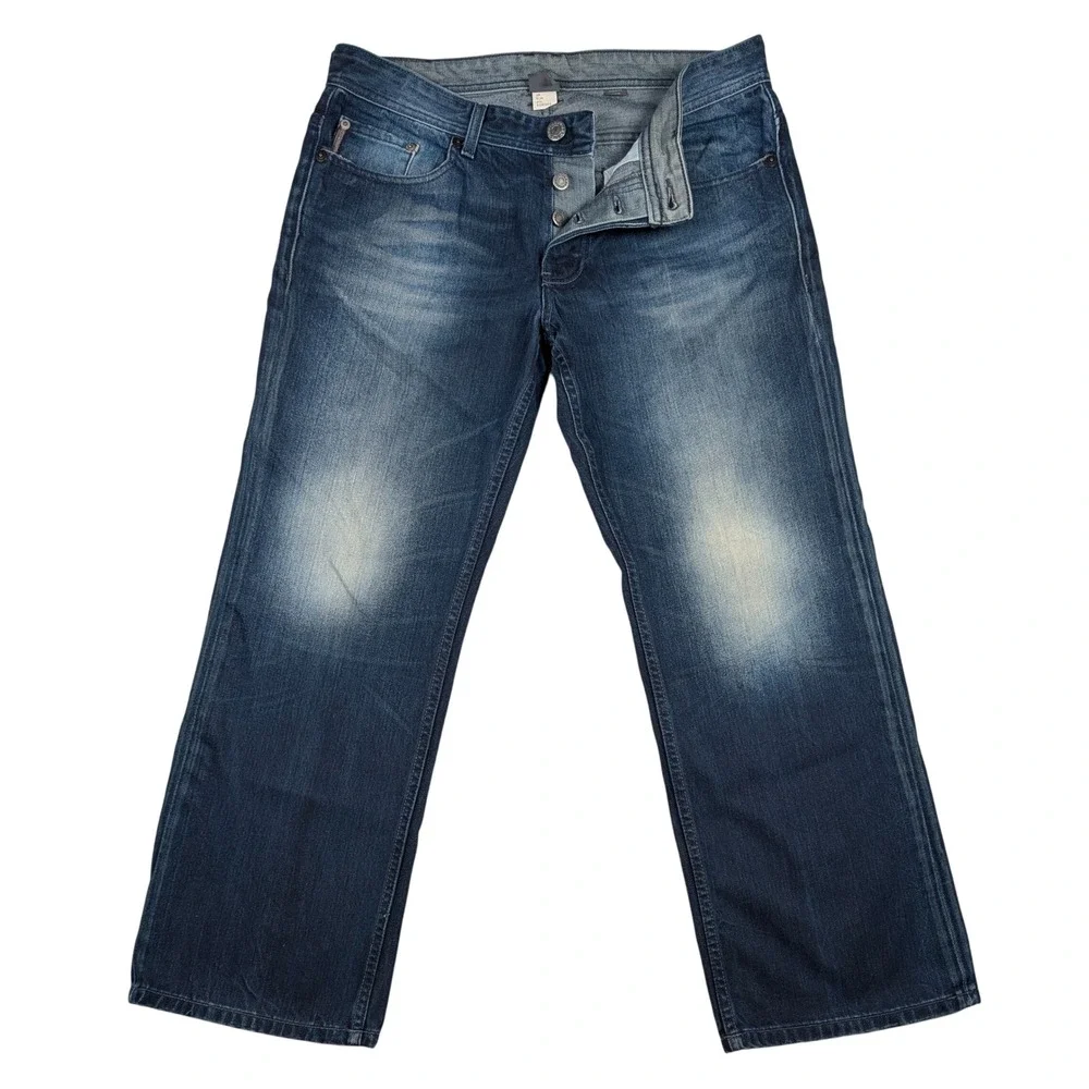 Vtg Armani‎ Exchange Jeans Mens 36x30 Relaxed Straight Button Fly Distressed USA